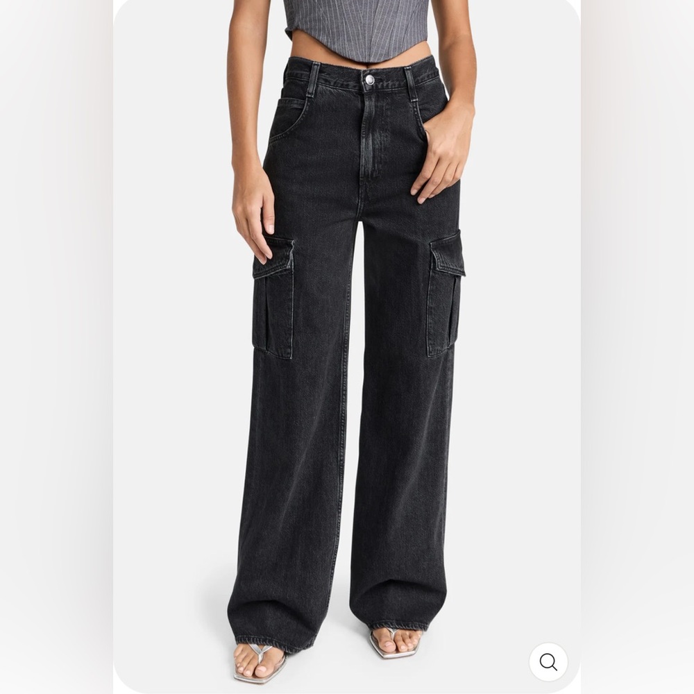 AGOLDE Minka Spider black denim cargo wide leg jeans NWOT sz 26